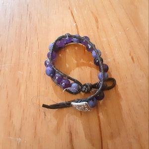 Handmade leather wrap beaded bracelet